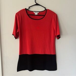 Exclusively Misook Women’s L Red Black Color Block Tunic Top (s2)